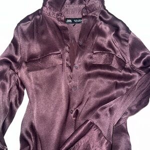 Zara Satin Shirt in Rich Burgundy